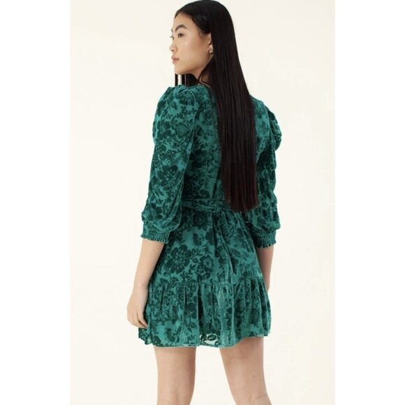 Hale Bob Talora Emerald Green Velvet Burnout Silk Dress Prom Party Small NWT - Picture 3 of 6